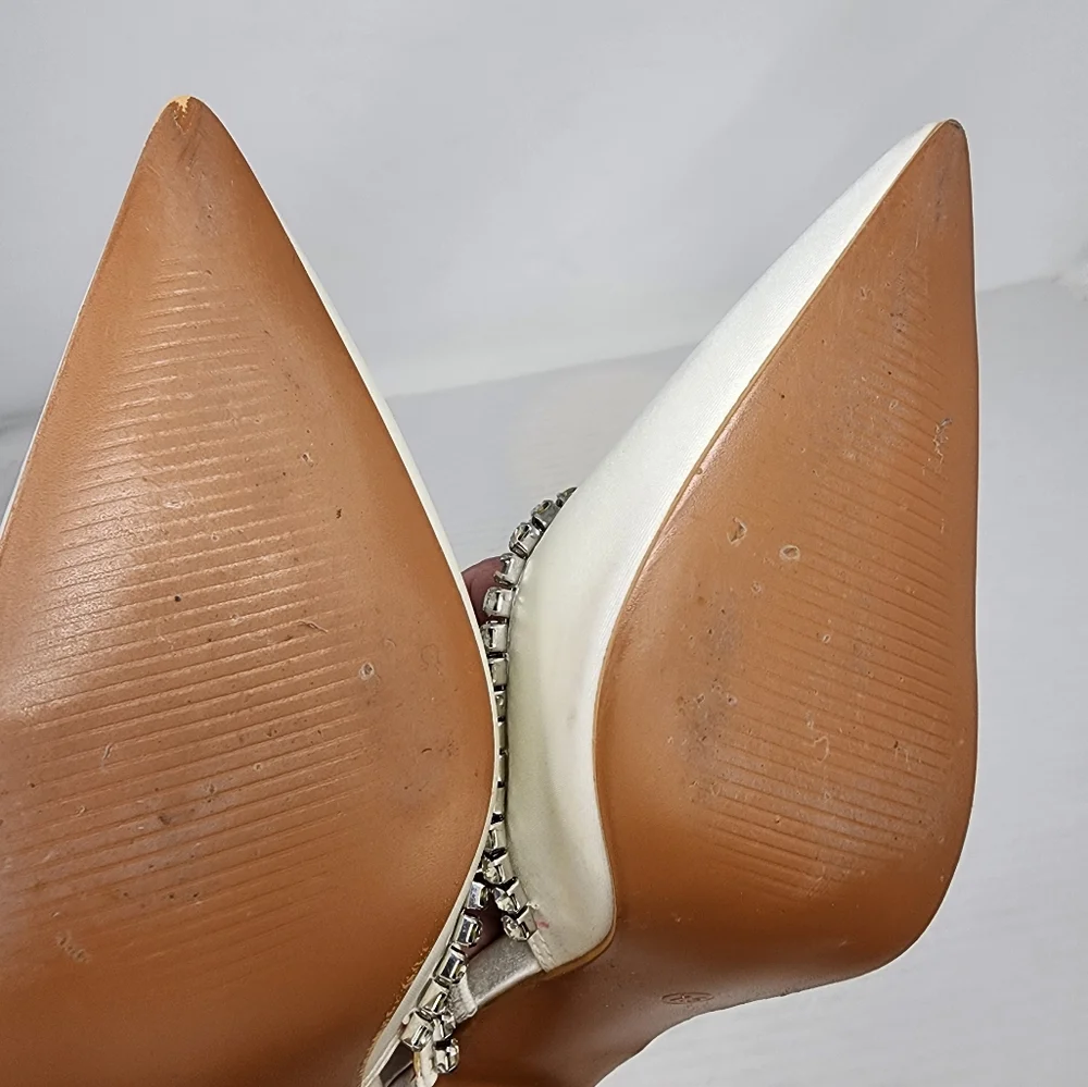 New‎ White Satin Rhinestone Heels Elegant  Mule Stiletto Pumps Wedding Party 7.5 - Picture 8 of 9